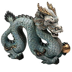 Handgefertigte Keramikfigur "Blauer Drache", limitierte Edition