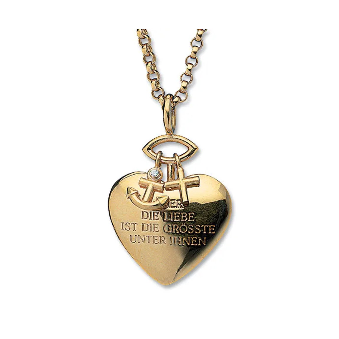 Heart pendant &quot;Faith, Love, Hope&quot; with chain, by Christiane Wendt