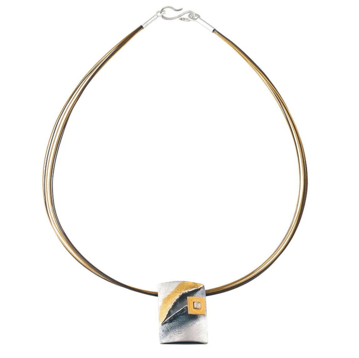 Modern necklace &quot;Kjell&quot; made of 925 sterling silver, partial oxidation + gold plating