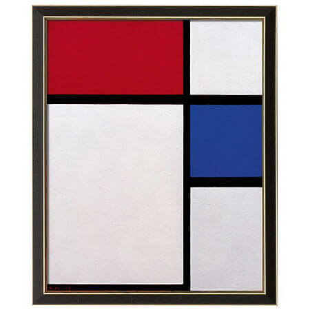 Abstract schilderij "Compositie nr. II, met rood en blauw" van Piet Mondrian, reproductie in beperkte oplage