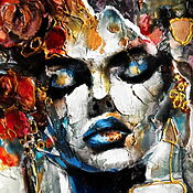 „Where Shadows Touch Her Light” (2025) – Expressives Frauenportrait von Lana Frey, Mixed-Media