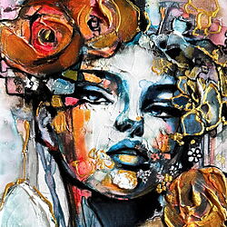 „Roses of Eternal Light” (2025) – Expressives Frauenportrait von Lana Frey, Mixed Media