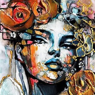 „Roses of Eternal Light” (2025) – Expressives Frauenportrait von Lana Frey, Mixed Media „Roses of Eternal Light” (2025) – Expressives Frauenportrait von Lana Frey, Mixed Media