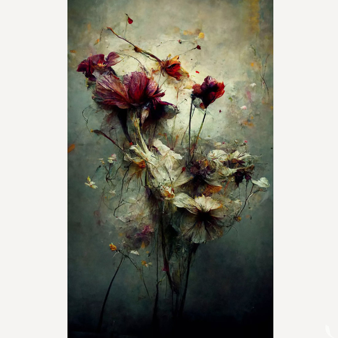 Mixed media illustration “Floral Decay X” (2022) by Teis Albers