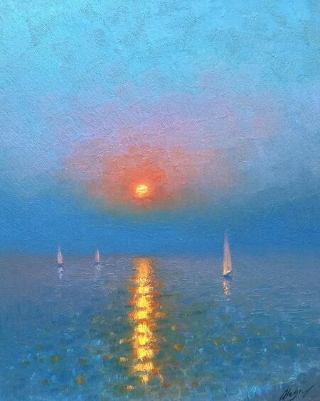 Impressionistisches Ölgemälde "Sunset" (2023) von Dmitry Oleyn Miniaturansicht für das Anzeigenbild