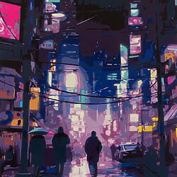 Bekijk kunstwerken Spuitverfschilderij "New York City Wired" (2024) van Marco Barberio, cyberpunk-esthetiek