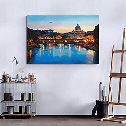 Peinture acrylique grand format « Rome au coucher du soleil : vue depuis le pont Sant'Angelo » (2023) de Marco Barberio