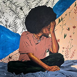 Acrylic painting "Not Again" (2025) by Emmanuel Akolo