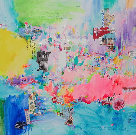 Abstraktes Mixed Media Gemälde „Amazing days“ (2024) von Xiaoyang Galas
