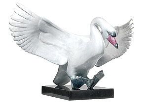 Bronze- und Stein-Skulptur "Landender Schwan" von Evert den Hartog