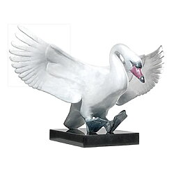 Bronze and stone sculpture "Landing Swan" by Evert den Hartog