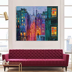 "Gato urbano y luces nocturnas" (2025): pintura de arte urbano de Trayko Popov, acrílico sobre lienzo