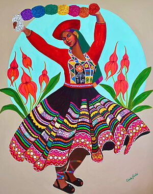 Folk Art Acrylgemälde „Valicha and Waqanki“ (2025) von Gisella Stapleton