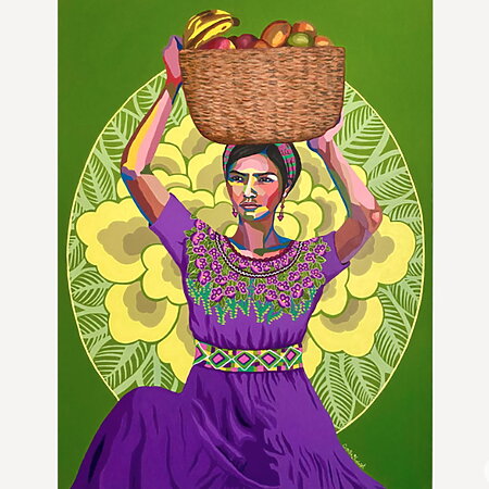 Art populaire ethnique « Femme au panier de fruits » (2021) de Gisella Stapleton