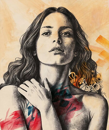 Portraitzeichnung "Empty Words" (2024) von Marco Paludet