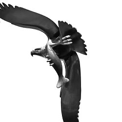 Sculpture "Bird of Prey with Fish No. 2" by Evert den Hartog, brown bronze