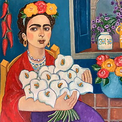 Ölgemälde "Frida With Flowers" (2025) von Holly Wojahn