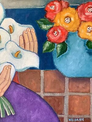 Ölgemälde "Frida With Flowers" (2025) von Holly Wojahn