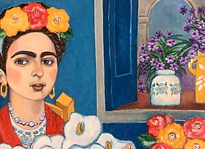 Ölgemälde "Frida With Flowers" (2025) von Holly Wojahn
