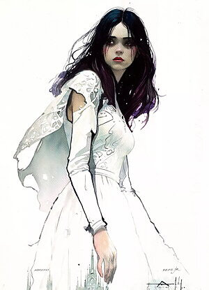 Ausdrucksstarkes Aquarellgemälde „Beautiful Girl LV (2025)“ von REME Jr.