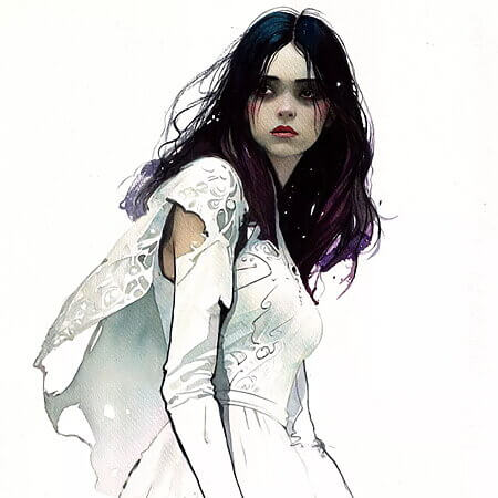 Ausdrucksstarkes Aquarellgemälde „Beautiful Girl LV (2025)“ von REME Jr. Miniaturansicht für das Anzeigenbild
