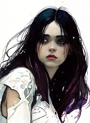 Ausdrucksstarkes Aquarellgemälde „Beautiful Girl LV (2025)“ von REME Jr.