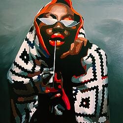 “In the arms of warmth” (2023) von Nana Artamonova, Öl auf Leinwand