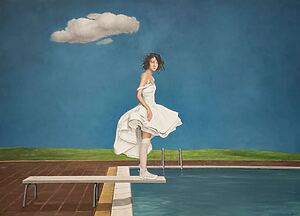 Acrylgemälde "To Jump or Not to Jump?” (2025) von Nataliya Bagatskaya (Ukraine)
