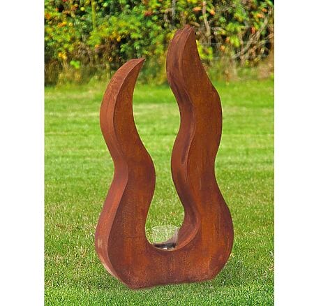 Kunstvolle Gartenskulptur "Eternal Flame" inkl. Windlicht & Rostpatina
