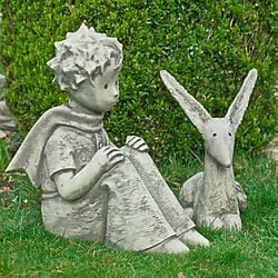 Sitzende Steinskulpturen "Der kleine Prinz & Fuchs" für den Garten
