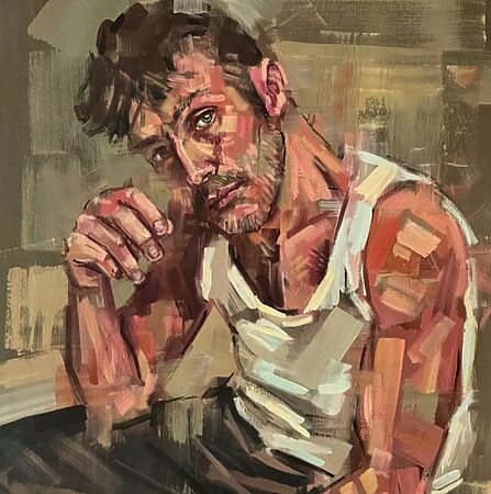 Ölgemälde „Greek male model“ (2025) von Emmanouil Nanouris