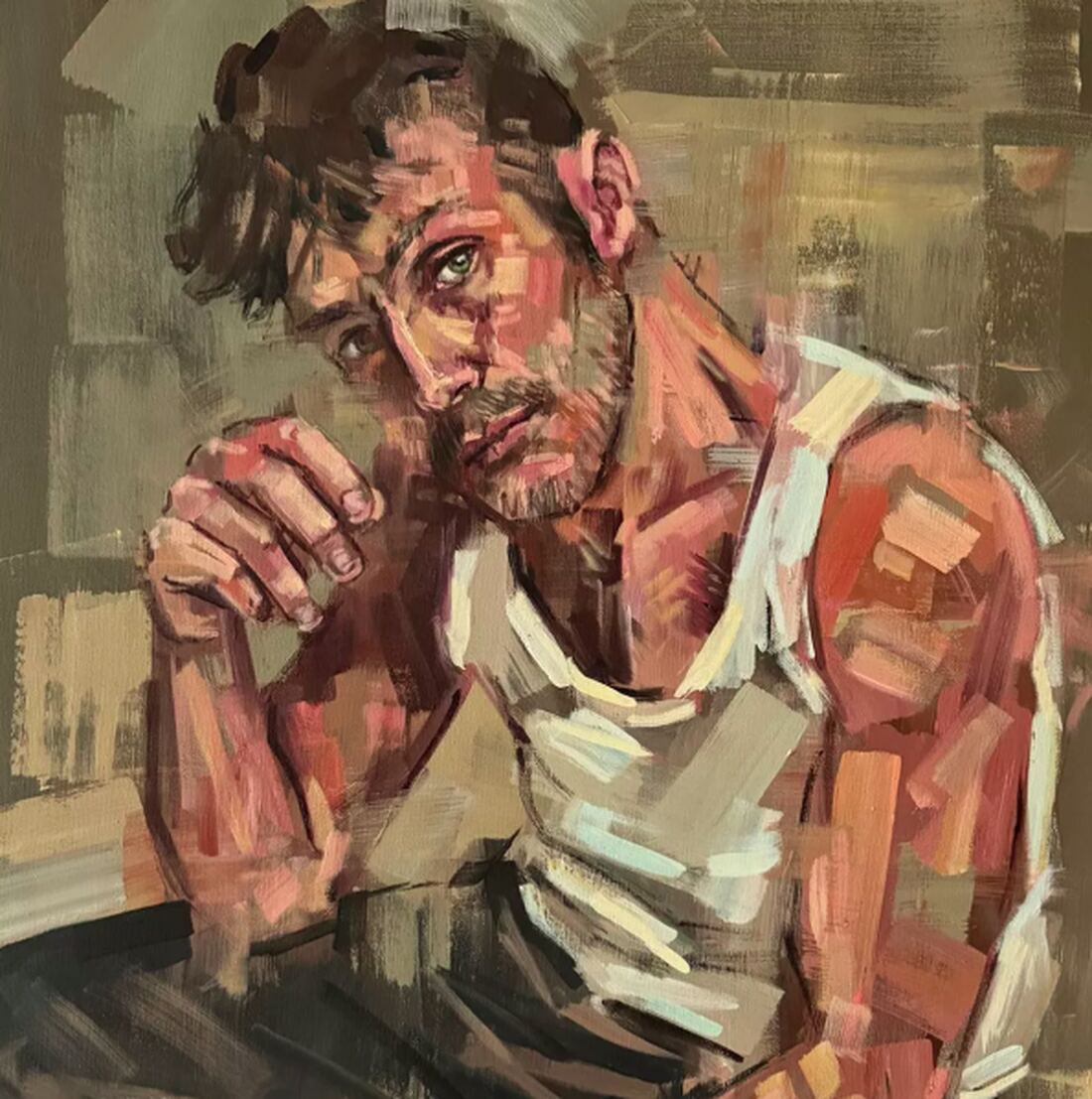 Ölgemälde „Greek male model“ (2025) von Emmanouil Nanouris