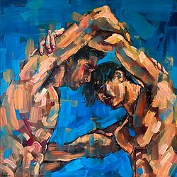 Oil painting “Fighters” (2024) by Emmanouil Nanouris