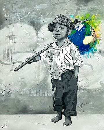 Urban Art Spray Paint „The Weight Upon Them“ (2022) von Valérian Lenud (Mexiko)