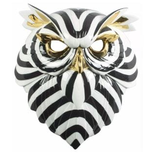 Wandobjekt "Owl Mask Black and Gold" von Lladró, Afrikanische Maske aus Porzellan Wandobjekt "Owl Mask Black and Gold" von Lladró, Afrikanische Maske aus Porzellan