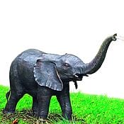 Sculpture de jardin / gargouille « Éléphant », coulée en bronze et finement patinée