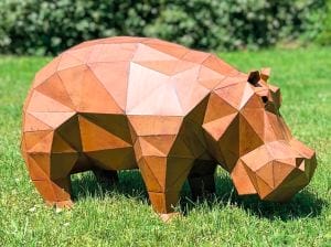 African garden sculpture "Hippopotamus", metal with rust look