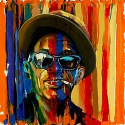"Lightning Hopkins" von Jürgen Born, limitierte Reproduktion auf Alu-Dibond