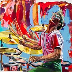 "Drummer in Motion - Bill Bruford" von Jürgen Born, limitierte Reproduktion auf Alu-Dibond