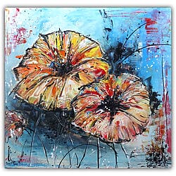 Blumen Duett, Blumenbild gemalt, Blumenmalerei bunt, Leinwandbild, Blüten