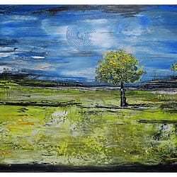The tree landscape painting abstract green blue wall art living room picture
