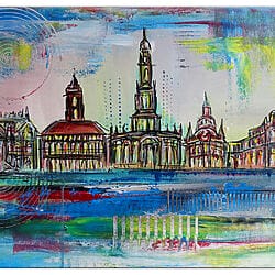 Muurschildering in Dresden, abstract, handgeschilderd acrylverfschilderij, uniek kunstwerk