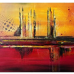 Avond abstract schilderij rood geel muurkunst acrylverf