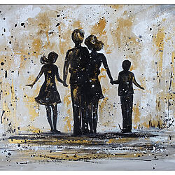 Familienbild handgemalt abstrakt Junge Mädchen