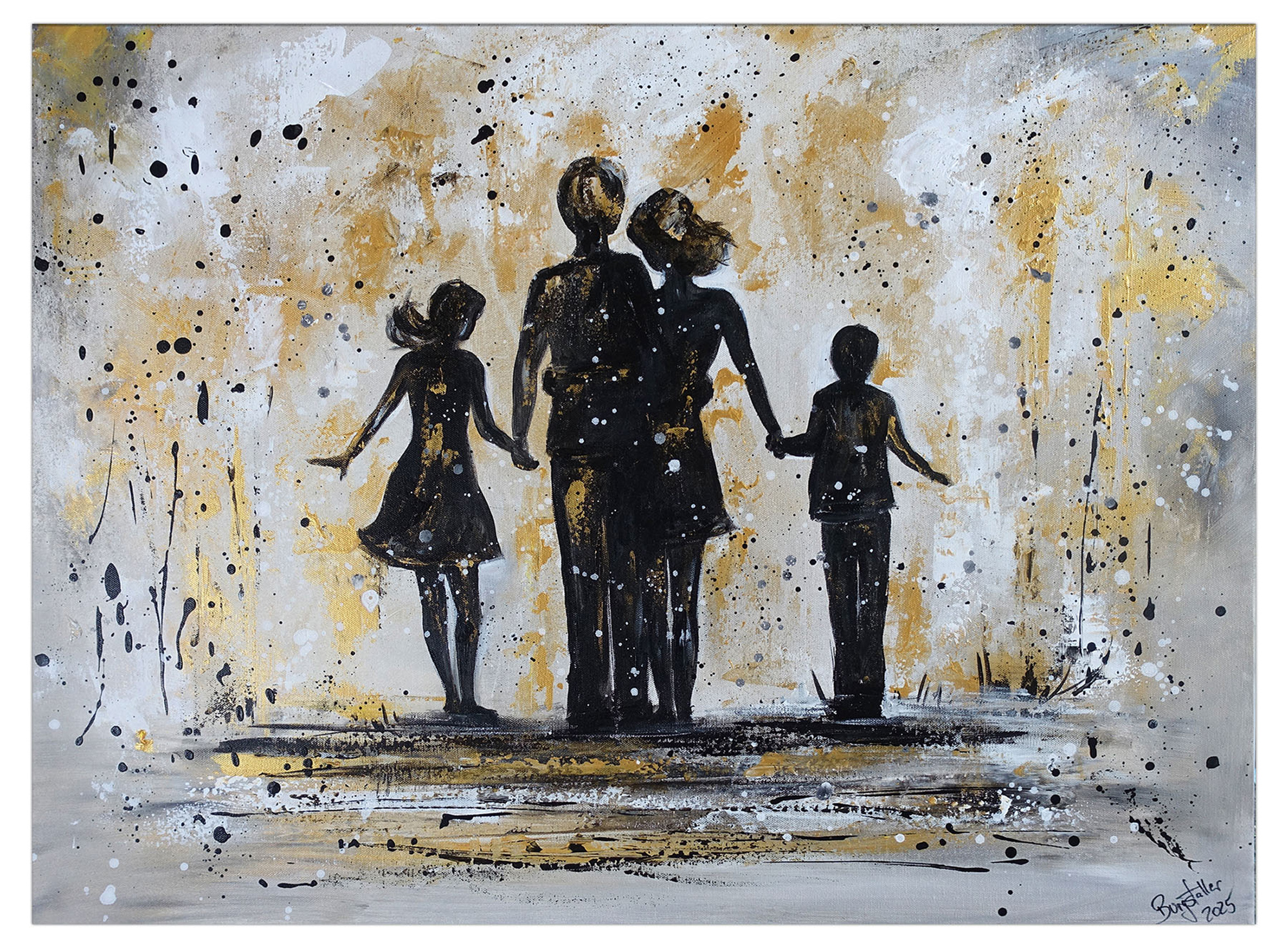 Familienbild handgemalt abstrakt Junge Mädchen