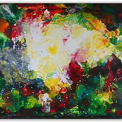 Een explosie van kleur, abstract kunstwerk, schilderij op doek, acrylverf, uniek stuk
