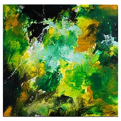 Abstracte fauna, acrylverf, groen en beige, uniek origineel kunstwerk, schilderij 80x80 cm