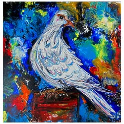 Colombe de la paix peinte sur toile acrylique, abstraite, bleue, peinture colorée