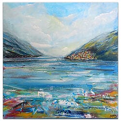 Lake Garda painting, acrylic painting, canvas painting, wall art, hand-painted, unique piece of art