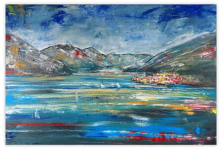 dipinto del Lago di Garda, pittura acrilica, pittura di paesaggio, astratto